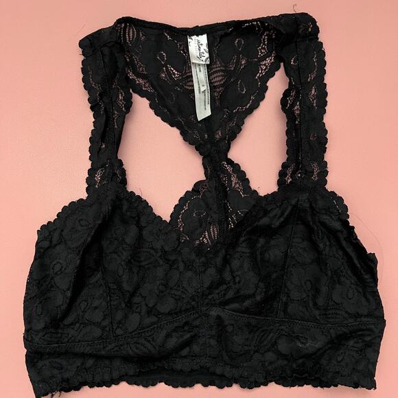 Free People Intimately Black Galloon Lace Racerback Bralette – Scalloped Floral - Picture 3 of 5